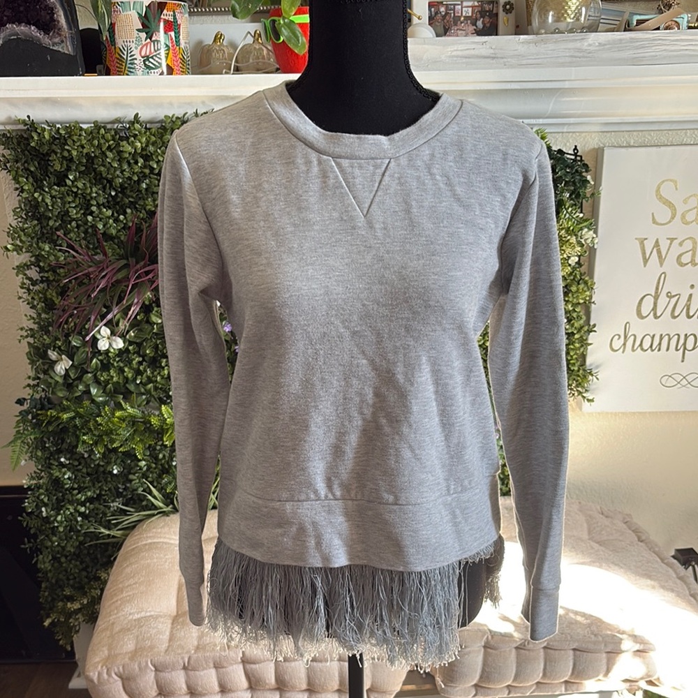 J. Crew Light Gray Fringe Hem Top